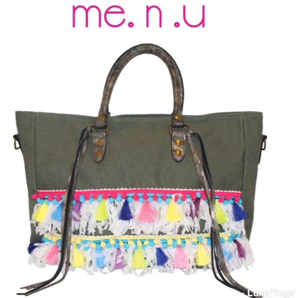 💕H.P🆕{Me.N.U}Tassel Fringe-Pom Pom Tote Bag